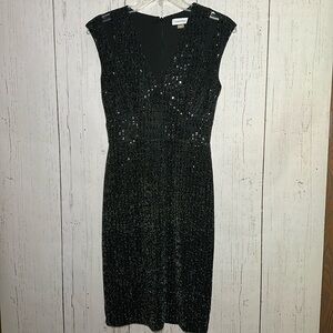 Calvin Klein V Neck Black Bedazzled Sparkle Shoulder Cut Out Sleeveless Dress 2